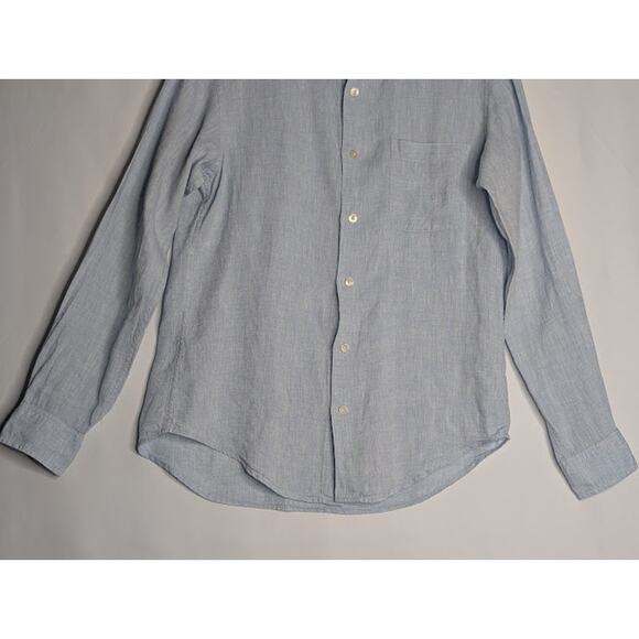 GU Mens natural 100% Flax Button up long sleeve light blue shirt size small - Picture 2 of 6